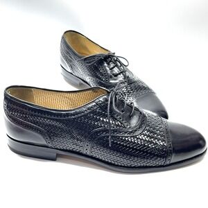 Mezlan Martinique Men's 10 M Black Woven Leather Oxford Cap Toe Dress Shoes